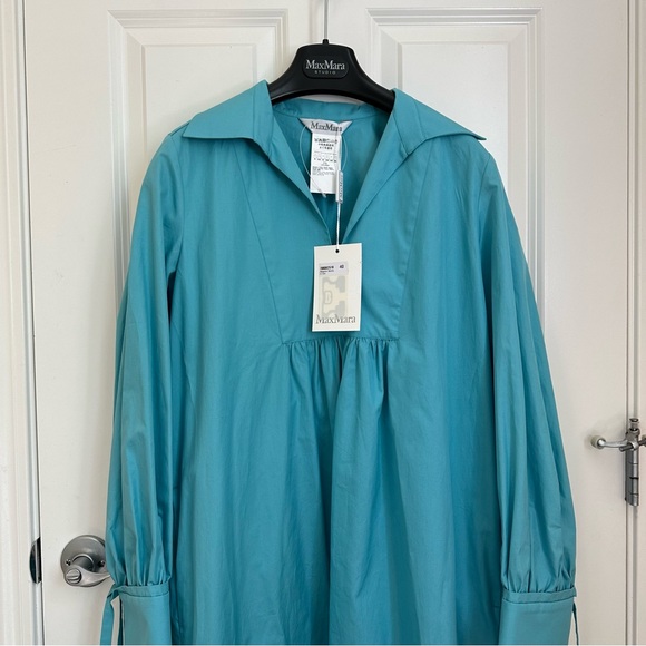 NWT MAX MARA Poplin Midi Dress Size:Medium US6 Light Blue Spring/Summer/Vacation - Picture 16 of 17